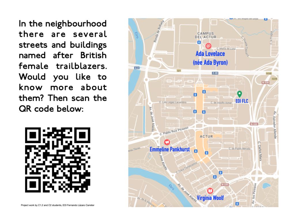 Carteles con el QR para visitar el Google Site y con el mapa donde se marcan dónde estánlas tres calles